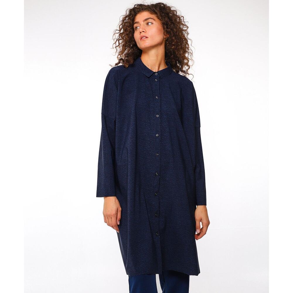 OSKA Women "Ellektra" Dark Blue Button Front Slow Fashion Minimalist Dress sz 3